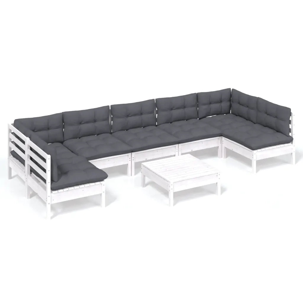Set Divani da Giardino 8 pz con Cuscini Bianchi Legno di Pinocod mxl 73532