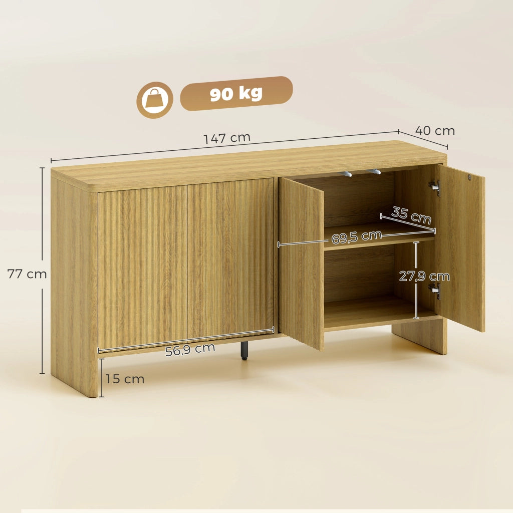 Mobile buffet con 4 ante ¨C Xylo ¨C Legno rovere, ripiani regolabili, 147x40x77cm