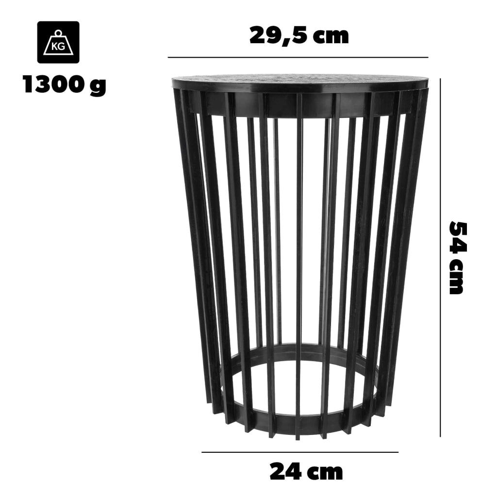 Tavolino rotondo KADAX nero, piccolo, stile loft, da giardino, per balcone, traforato, 54 cm