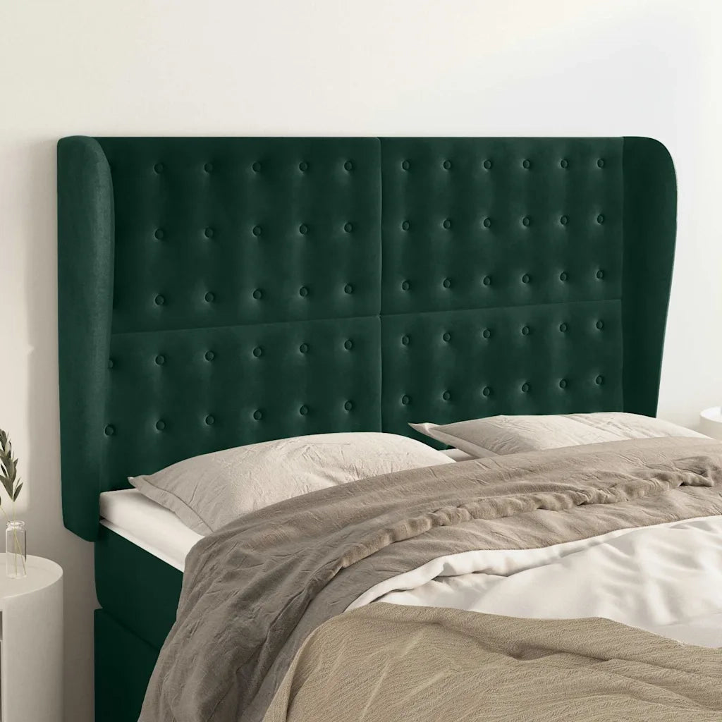 Testiera ad Orecchio Verde Scuro 147x23x118/128cm in Velluto 3118441
