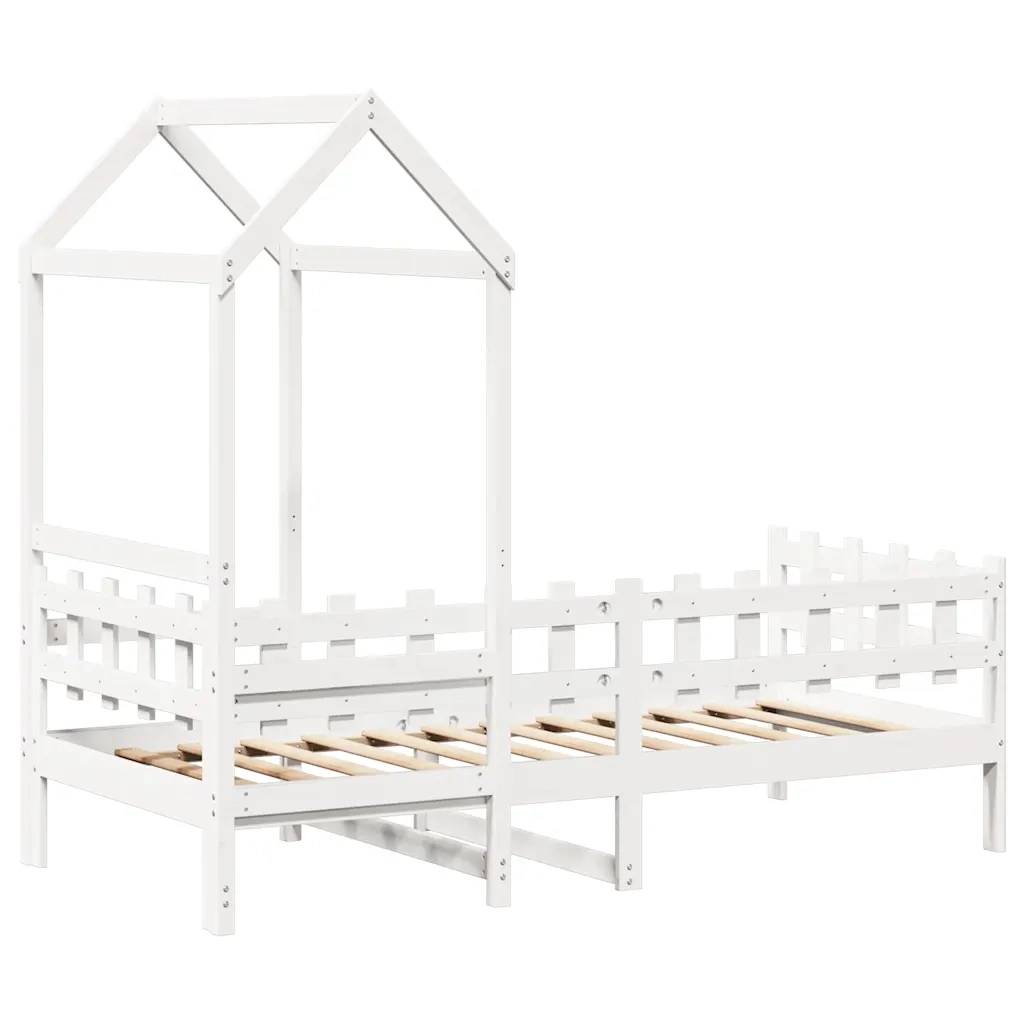 Letto singolo | Letto per adulti | Dormeuse con Tetto 80x200 cm Bianco in Legno Massello di Pino