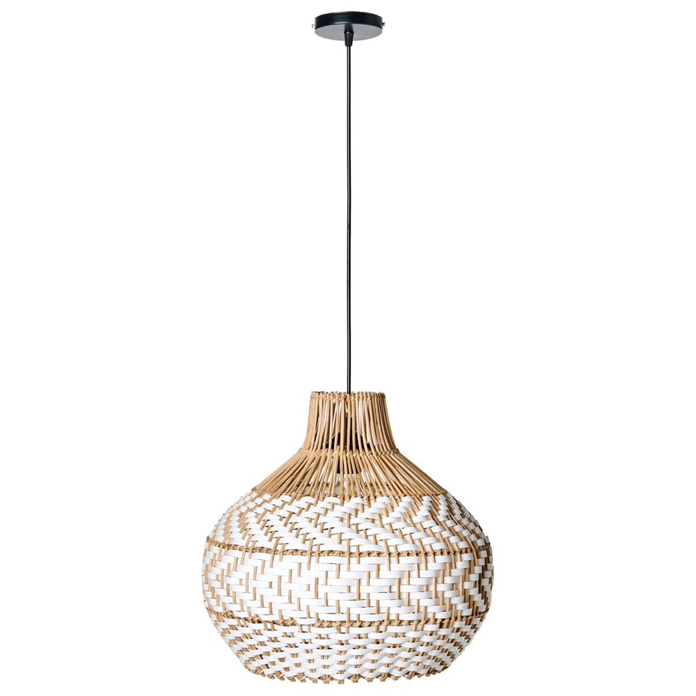 Lampadario con paralume in rattan bianco e struttura in ferro Illuminazione in stile bohémien