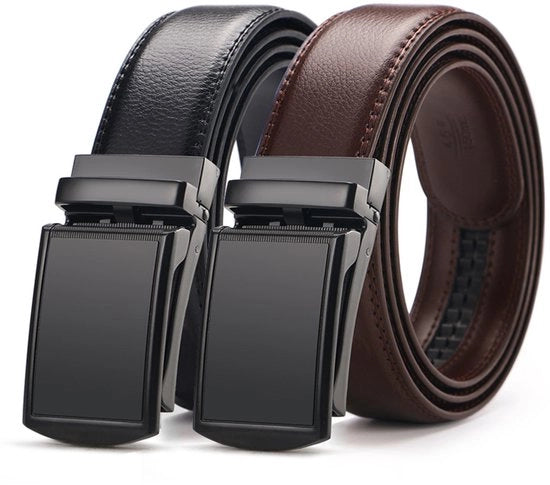 Due pezzi - Cintura Uomo - Cintura in Pelle - Adattabile - Regalo Uomo - Incurvabile - Regalo per Uomo - Pelle di Bue - Nero e Marrone - Senza Fori - 110cm