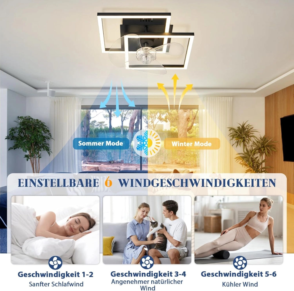 ZMH Ventilatore da Soffitto Silenzioso LED Nero con Illuminazione Moderna Intensità Regolabile per Camera da Letto