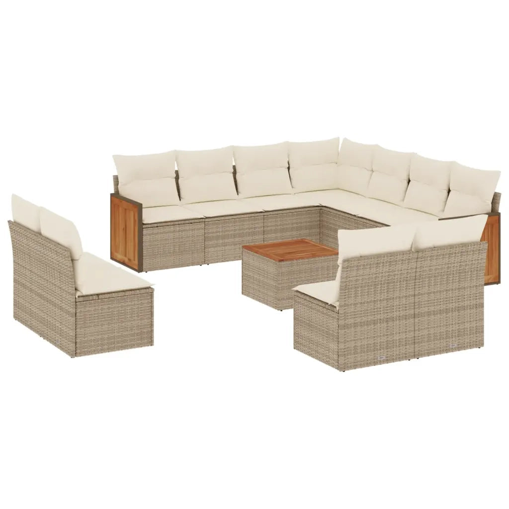 Set Divani da Giardino 12 pz con Cuscini Beige in Polyrattan 3227773