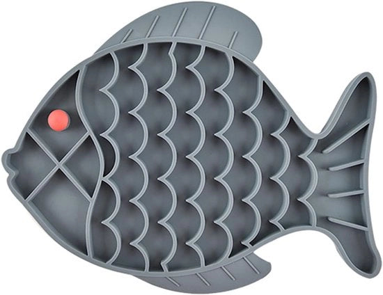 Anti-schrokbak per cani - Lento alimentatore in silicone a forma di pesce sicuro per cani e gatti - Grigio - 19 x 245 cm