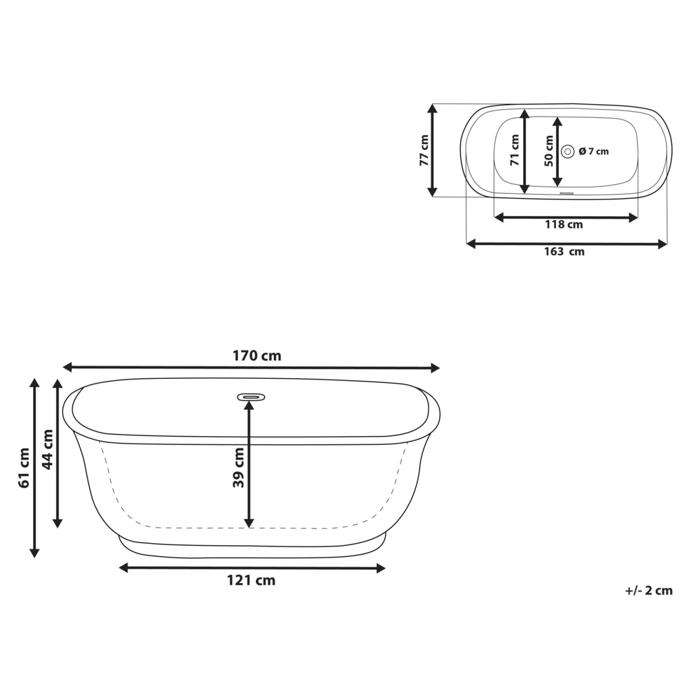 Vasca da bagno freestanding nera sanitaria ovale in acrilico singolo 170 x 77 cm dal design moderno