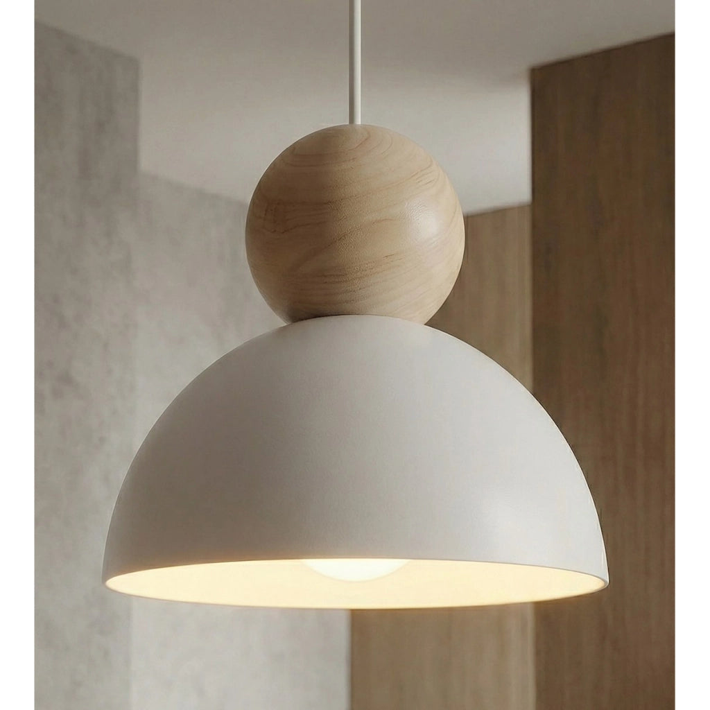 Lampada a sospensione Kaki in acciaio bianco e legno