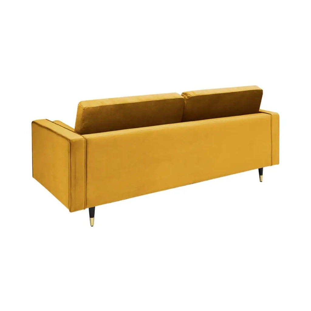 Divano KOLIRI 3 posti giallo senape – Divano di design in velluto con struttura in legno massiccio