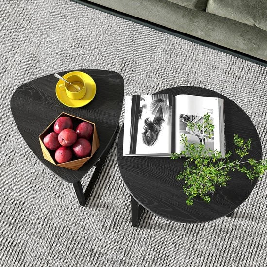 Set di tavoli da salotto rotondi da 2 - nero - design industriale