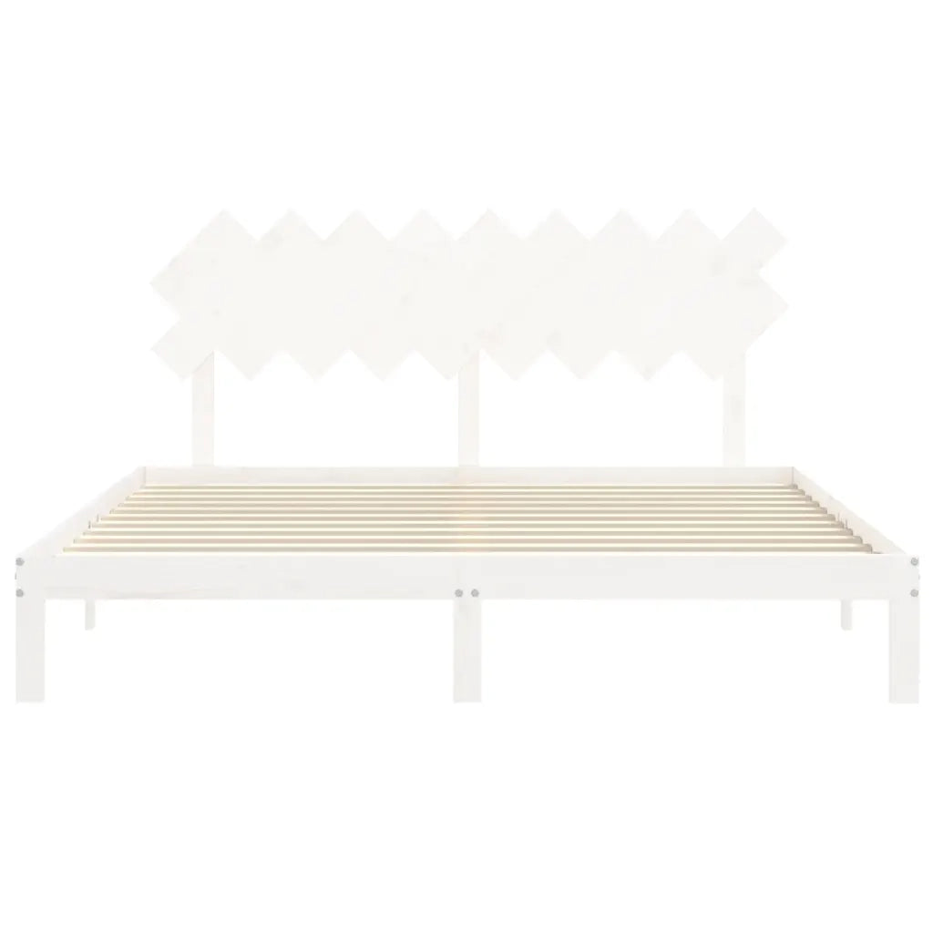 Letto matrimoniale | Letto per adulti | Giroletto Testiera Bianco Super King Size in Legno Massello