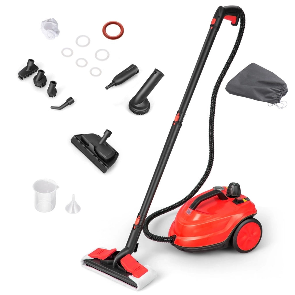 Macchina per pulizia a vapore ad alta pressione 2000W con 15 accessori, Pulitore a vapore finestre pavimenti Rosso