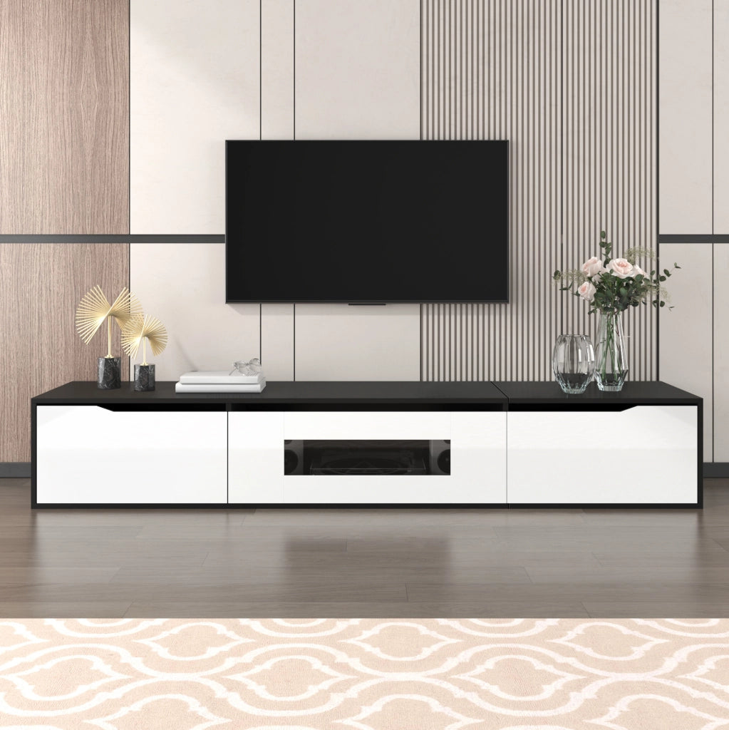 Mobile TV 180 cm lucido nero e bianco con LED; montaggio a parete o a terra