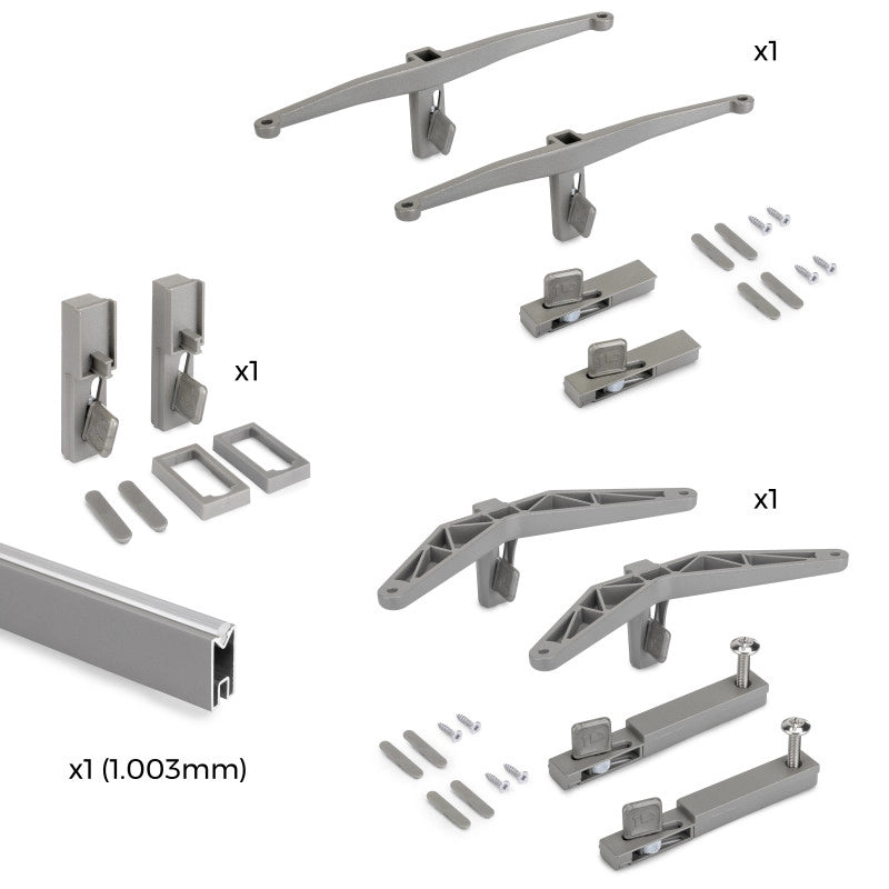 Kit di staffe per 1 ripiano in legno, 1 modulo e 1 asta di sospensione, lunghezza 1 m Zero, Zama, Verniciato nero test..