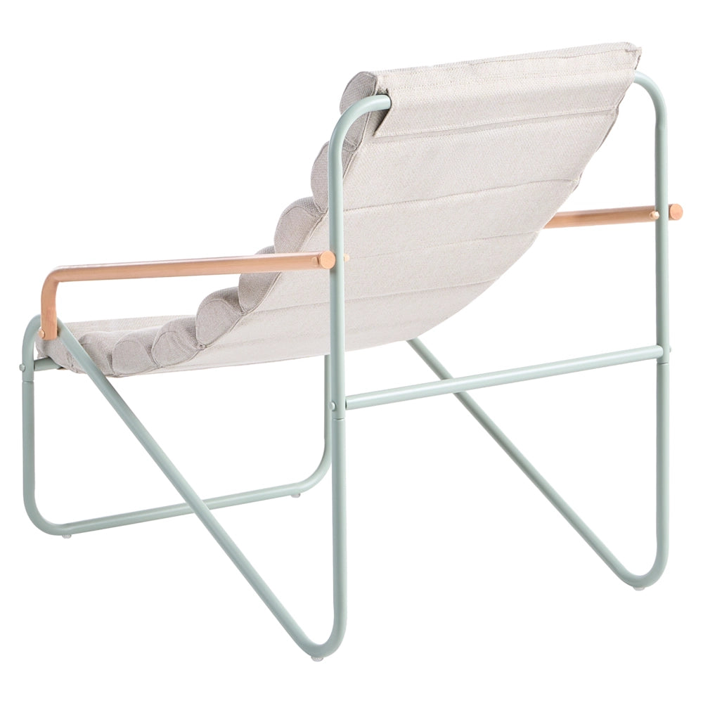 Set da salotto da esterno con struttura in acciaio verde e sedute in tessuto 2 poltrone e tavolo