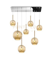 SOSP. CROMO RETTANGOLARE 7 LUCI VETRI (1 GRANDE+2 MEDIO +4 PICCOLO) TUTTI AMBRA 1155CR-S7 RMIX-AM