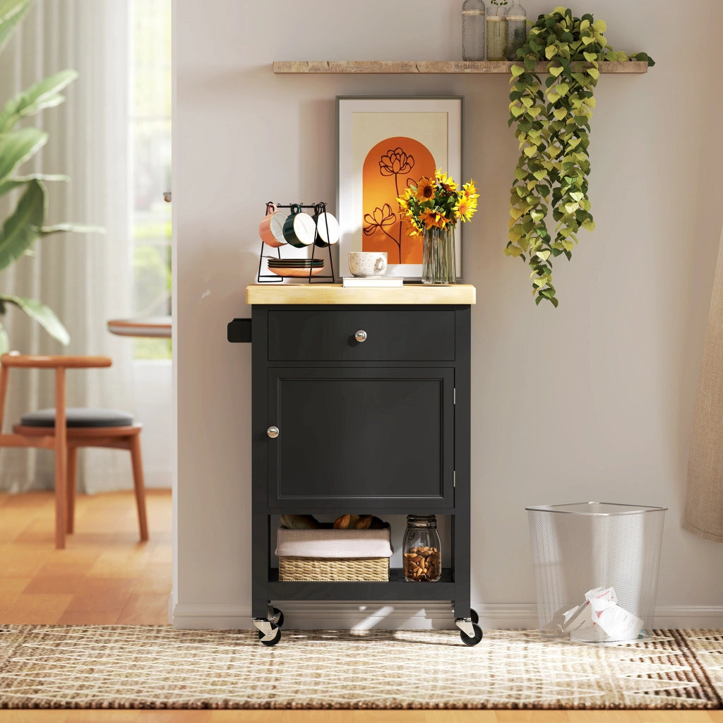 Carrello da cucina con cassetto e piano in legno ¨C Minimal ¨C 63.5x40x90 cm nero