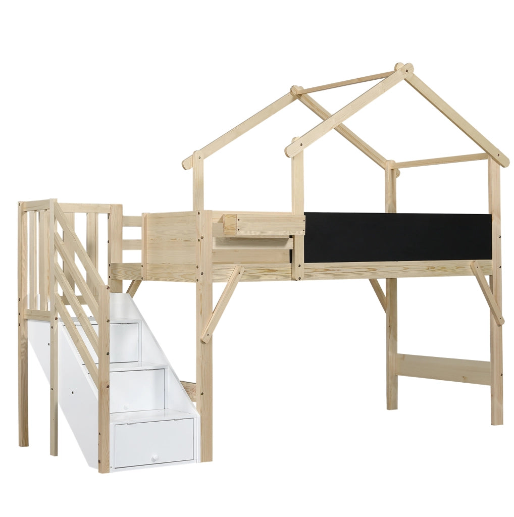 Letto a castello per bambini 90x200 cm con scala contenitore