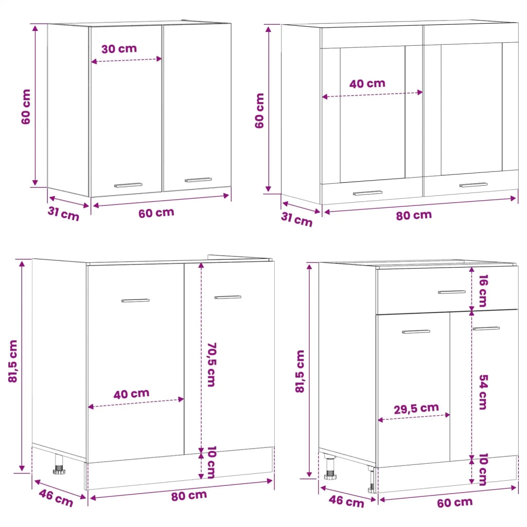 Unità Cucina Lyon 4 pcs Rovere Nero Legno ingegnerizzato 3445848