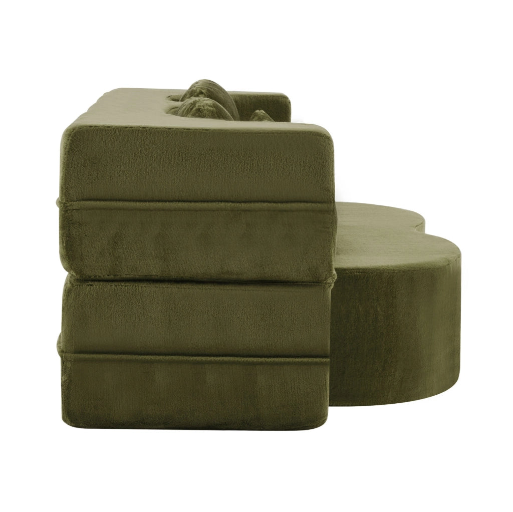 Divano letto pieghevole ULEVR verde con 4 cuscini, futon 2 in 1 in schiuma e molle