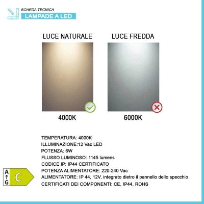 Specchiera da parete 100x70 con fascia LED e illuminazione interna