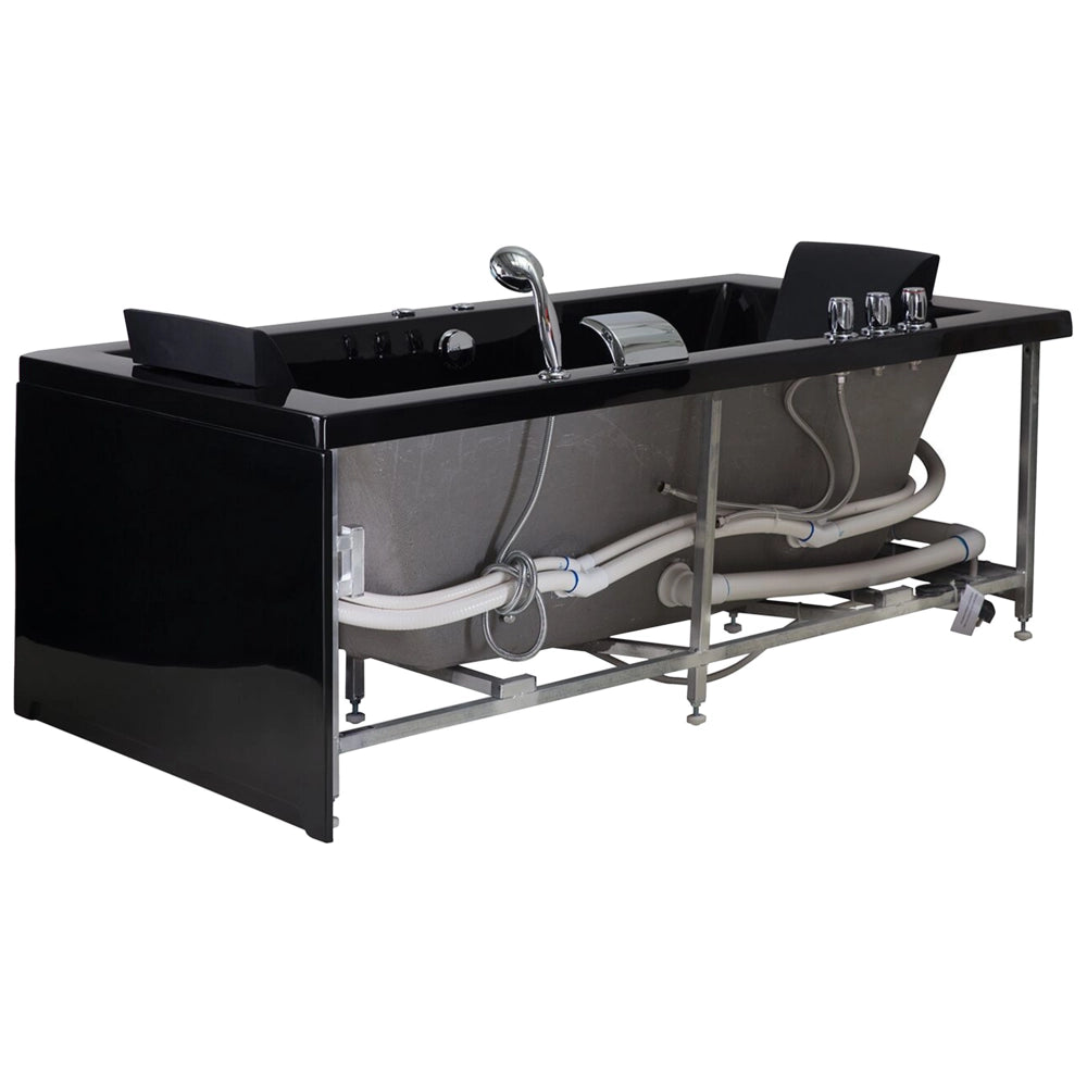 Vasca da bagno in acrilico Nero 183 x 90 cm getti massaggianti per poggiatesta luci a LED