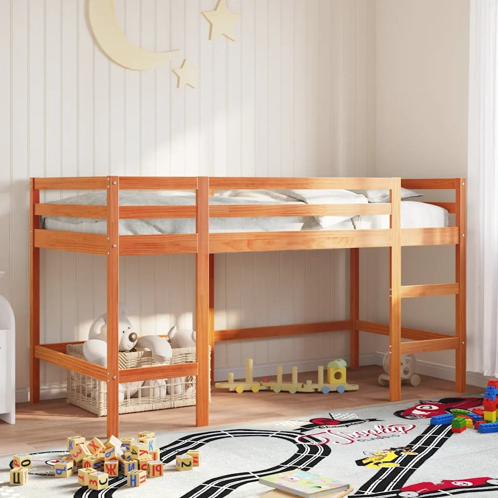 vidaXL Letto Soppalco con Scala Bambini Marrone 80x200cm Massello Pino