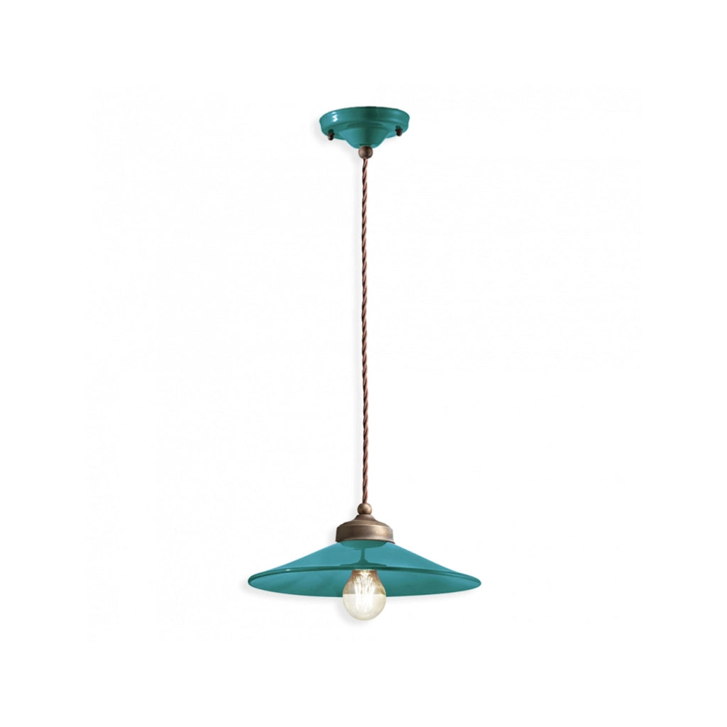 Lampadario Vintage Colors Ferro E Ceramica Verde Petrolio 1 Luce E27 30Cm