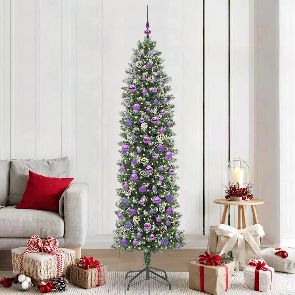 Albero di Natale | Decorazioni natalizie Artificiale Sottile Verde e Bianco 210 cm