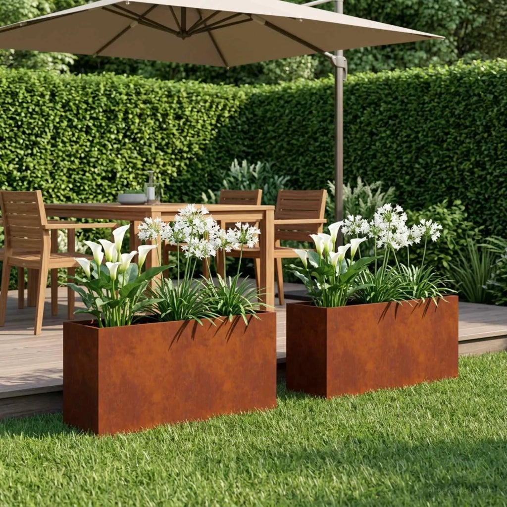 Vaso da giardino 2 pz Ruggine 100 x 30 x 40 cm Acciaio Corten 8005623