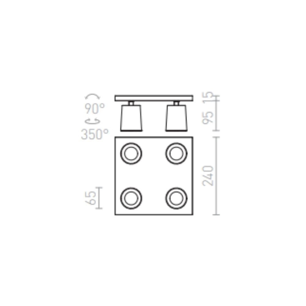Faretto KENNY IV da soffitto  alluminio pettinato/nero 230V GU10 4x35W