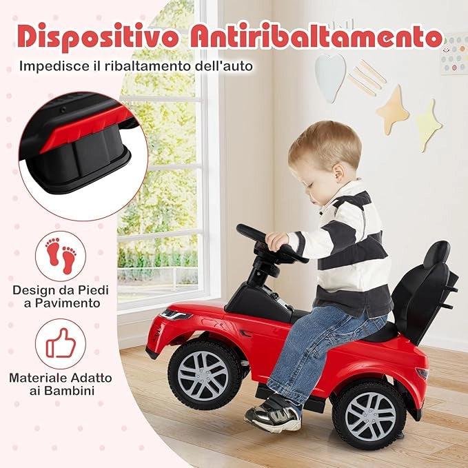 3 in 1 Auto a Spinta, Macchinina a Pedale con Manico Removibile e Paracolpi, Clacson e Suodo di Avvio, Macchina Cavalcabile per Bambini 18-36 Mesi (Rosso)