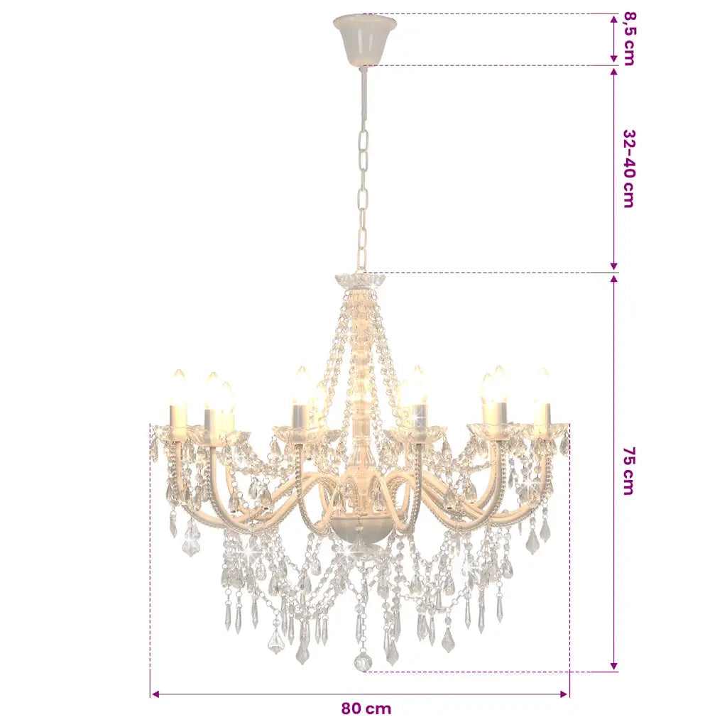 Lampadario con Perline Bianco 12 Lampadine E14 281608