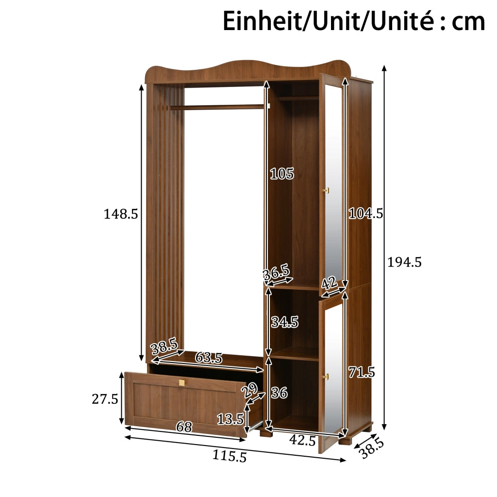 Armadio con Specchio e Appendiabiti ¨C MINIMAL ¨C Bianco, 2 Ante, Cassetti
