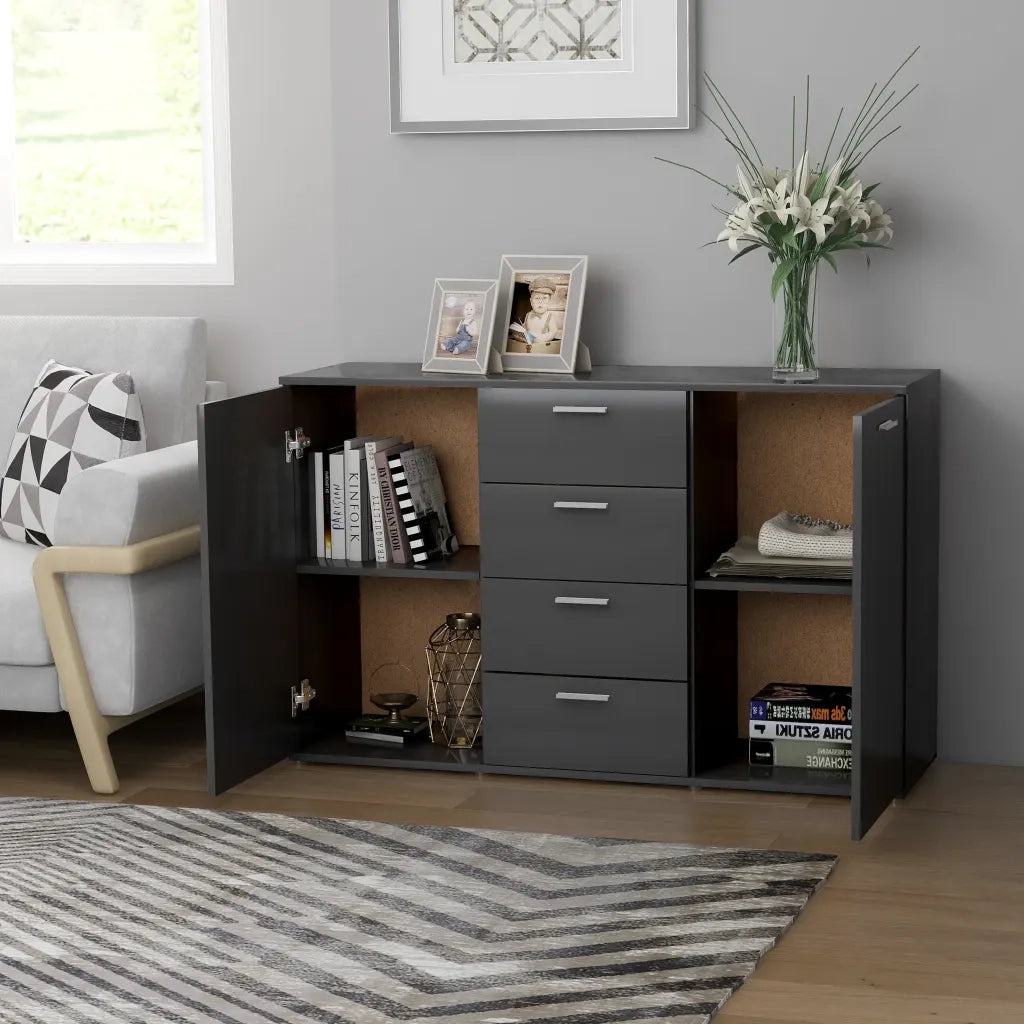 Credenza Grigia 120x35,5x75 cm in Legno Multistrato 801330