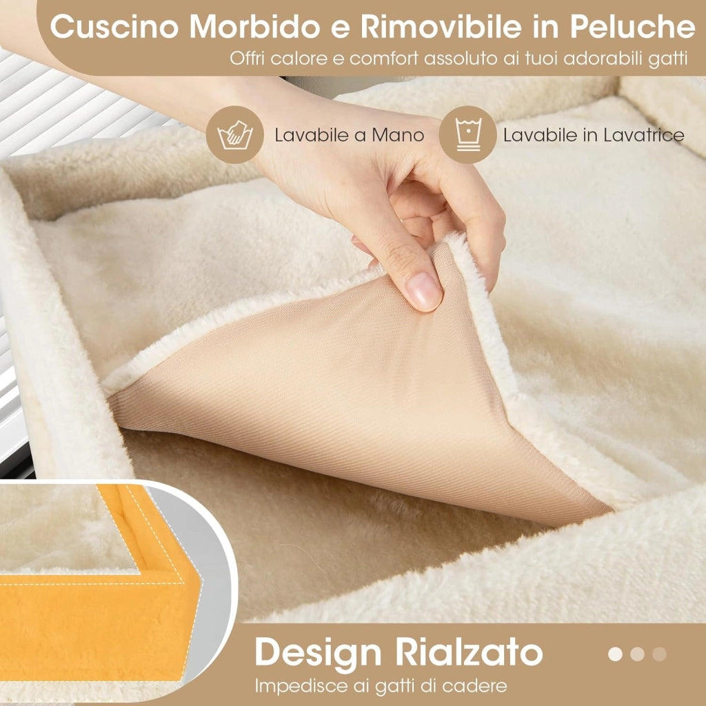 Casa per Gatti a 4 Piani, Condominio per Gatti Alto 99 cm con Trespoli per Graffiare, 3 Nascondigli e 4 Morbidi Cuscini in Peluche, Mobili per Gatti Moderni a Forma di Barile (Naturale)
