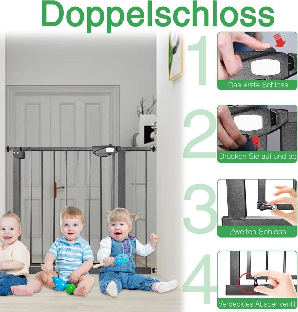 Griglia di protezione per scale, 100 cm, senza foratura, per porte e scale, con chiusura automatica, per bambini, per cani e bambini, per 105-115 cm (nero), WR-(HAG1346D)