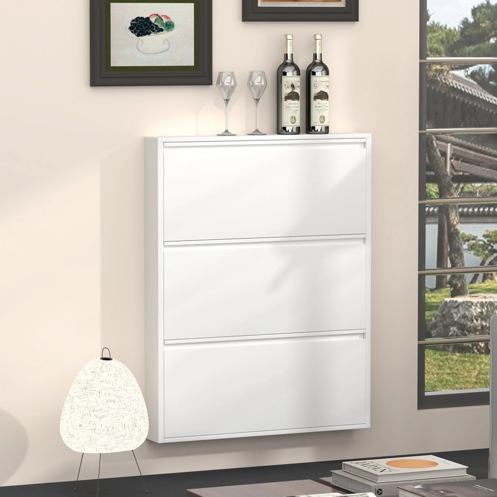 Mobile scarpiera a parete in metallo con 3 cassetti ribaltabili, bianco