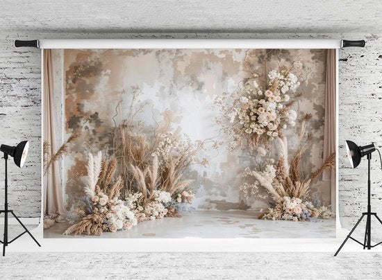 Bohème Stile Foto-Scena 3 x 2 m Con Fiore di Pampas - Per Festa di Compleanno, Matrimonio Boho e Fotografia di Ritratto.