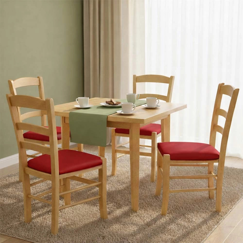 Sedie da sala da pranzo Paesana in legno naturale con seduta imbottita rossa