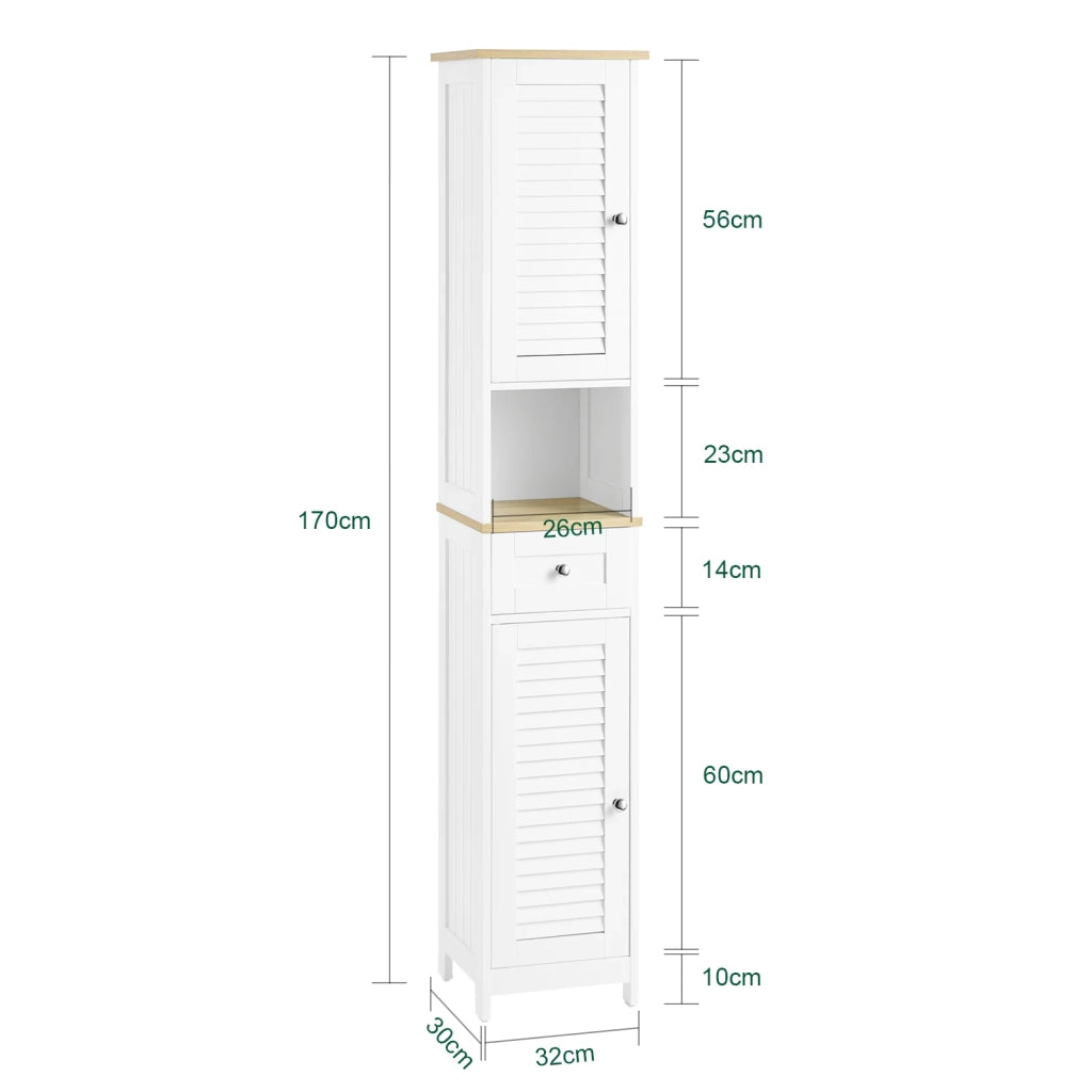 mobile a colonna bagno salvaspazio Bianco Con Cassetti Bianco-Naturale L32*A170*P30 cm, FRG236-WN