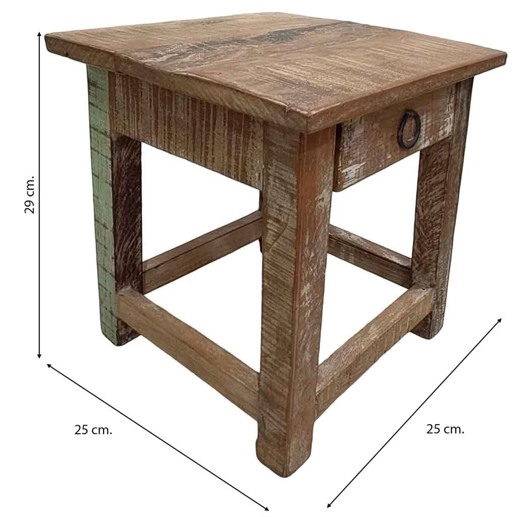 Sgabello con cassetto in legno con finitura artigianale marrone 25x25x29 h cm