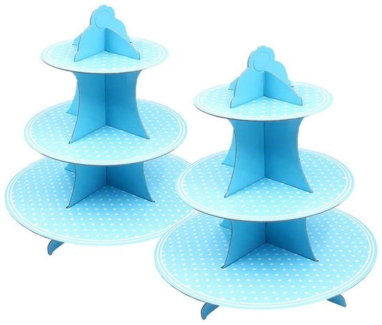 Supporto per Torta a 3 Livelli in Cartone - Blu Pastello - Dischi Ronde