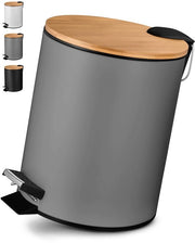 Afval Emme 5L con chiusura soft - Cestino bagno con coperchio in bambù - Acciaio inossidabile - Design unico