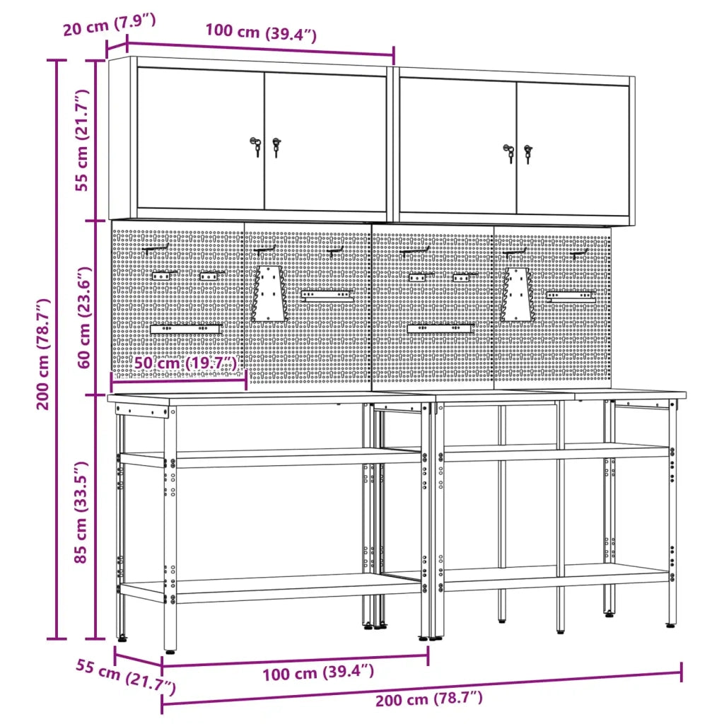 Set banco da lavoro con lo scaffale 8 pcs Nero e Grigio 3321500