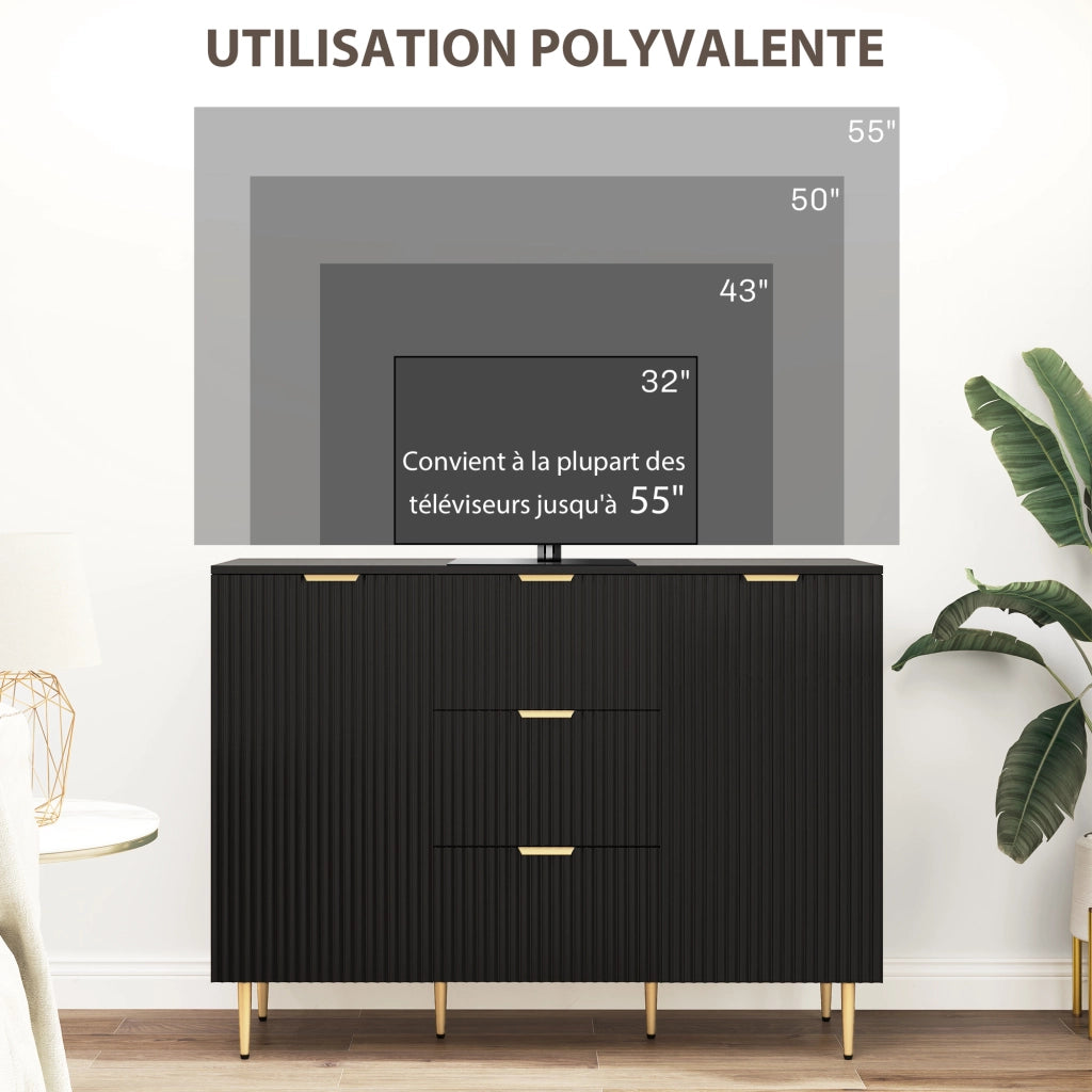 Mobile Buffet Cucina ¨C Xylo ¨C 3 Cassetti Ante Ripiani Regolabili 120x40x90cm Nero