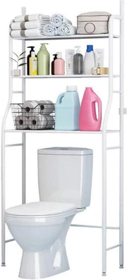 Scaffale Bagno Superiore Bianco WC | Risparmia Spazio con 3 Scalette | Scaffale Idrorepellente | Gambe Regolabili in Altezza (E5477)