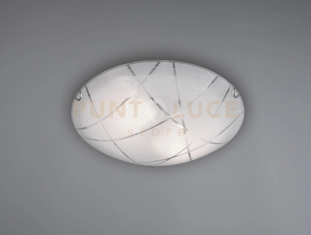 SANDRINA PLAFONIERA VETRO GRANIGLIA CON RIGHE TRASPARENTI D.40CM 2 LUCI ATTACCO E 27