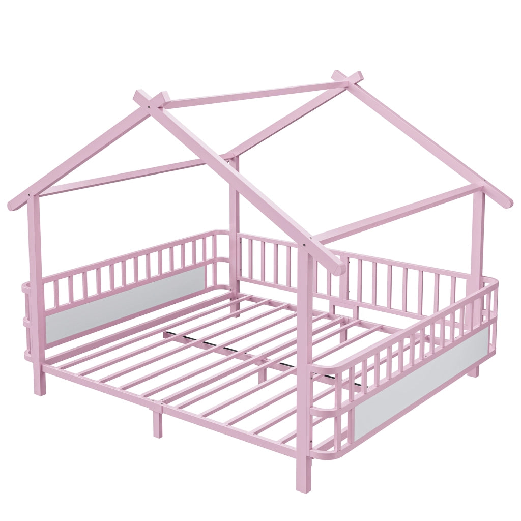 Letto per bambini in metallo con design a casetta 140 x 200 cm, rosa