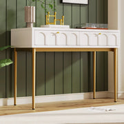 Cassettiera da Trucco con 2 Cassetti, Bianco Crema, 100x45x76.5 cm